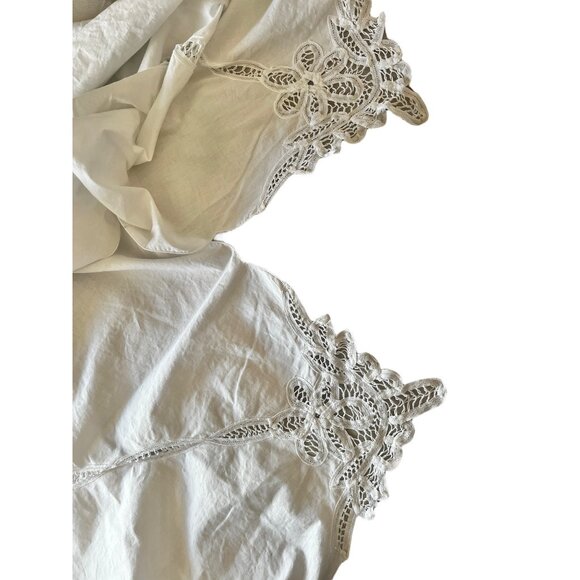 Battenburg Lace Tablecloth Scalloped Edges 83"x64" White Cotton - Picture 7 of 10